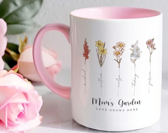 Personalized Birth Flower Mug Mom Gift, Custom Grandma's Garden Coffee Cup with Name, Mother's Day Gift for Grandma, Unique Mom Coffee Mug