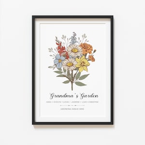 Digital Birth Flower Family Grandma's Mom's Garden, Birth Month Flower Art Print, Personalized Gift, Digital Download, Mother's Day Gift