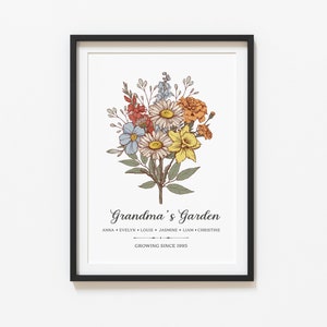 Personalized Gift For Grandma, Custom Grandma's Birth Month Flower Garden Poster Wall Art, Mom Birthday Gift, Christmas Mother's Day Gift image 6