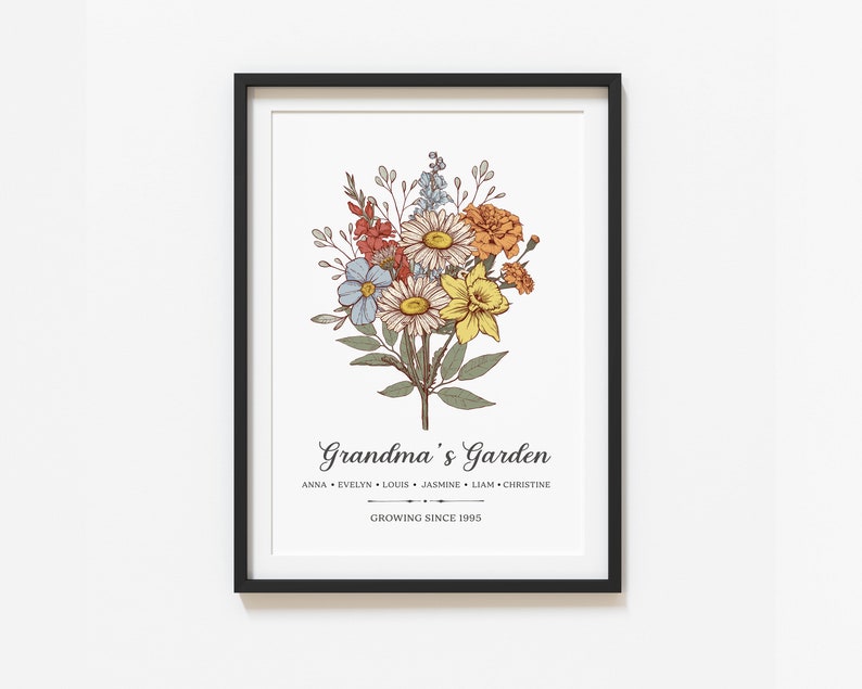 Personalized Gift For Grandma, Custom Grandma's Birth Month Flower Garden Poster Wall Art, Mom Birthday Gift, Christmas Mother's Day Gift image 6