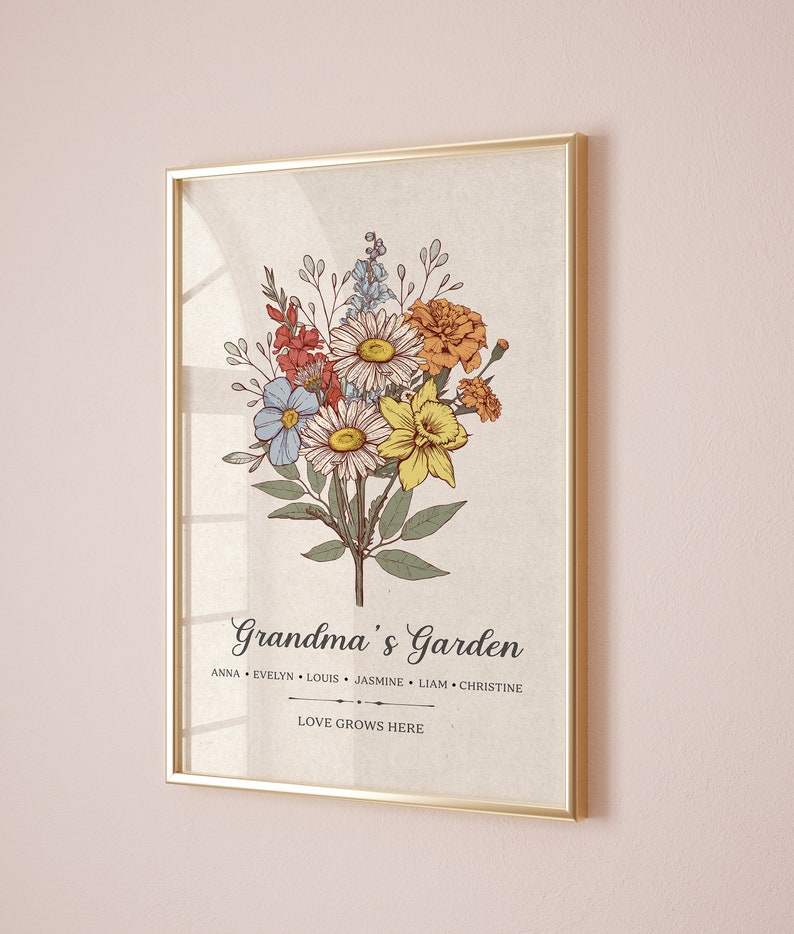 Personalized Gift For Grandma, Custom Grandma's Birth Month Flower Garden Poster Wall Art, Mom Birthday Gift, Christmas Mother's Day Gift image 4