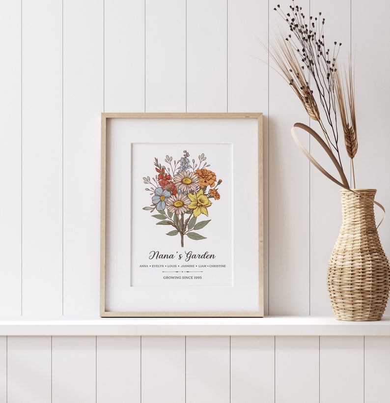 Personalized Gift For Grandma, Custom Grandma's Birth Month Flower Garden Poster Wall Art, Mom Birthday Gift, Christmas Mother's Day Gift image 5