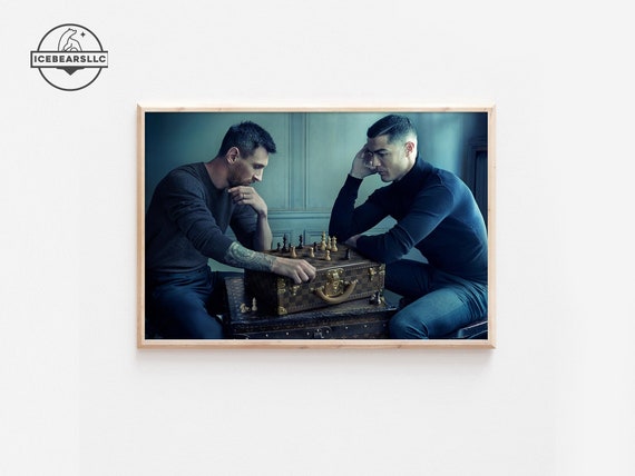 Lionel Messi And Cristiano Ronaldo Play Chess Poster or Canvas