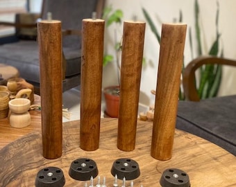 Patas cilíndricas para muebles de madera de nogal - 5 cm de ancho, juego de 4 para armar (hágalo usted mismo).