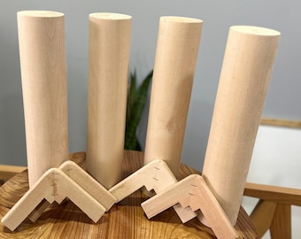 Patas de mesa cilíndricas de madera maciza (juego de 4), 4" de ancho con kit de montaje