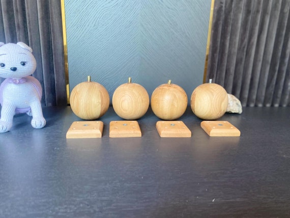Oak Wood Ball Furniture Legs (Set of 4) - Mounting Hardware Included