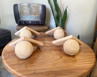 Beech Wood Ball Furniture Feet - Sofa, Bed & Cabinet Legs (Set of 4)