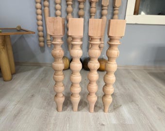 4er Tischbeine, robustes Buchenholz im Landhausstil (4er Set)