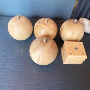 Set of 4 Oak Wood Ball Legs with Wood Mounting Blocks - Easy to Install, Mounting Hardware Included - Custom and Bulk Orders Available