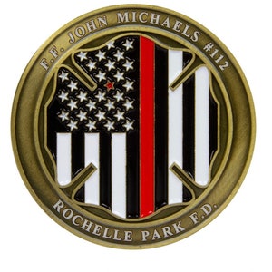 Personalized thin red line challenge coin
