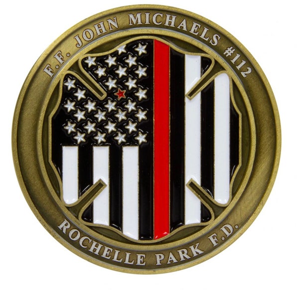 Personalized thin red line challenge coin