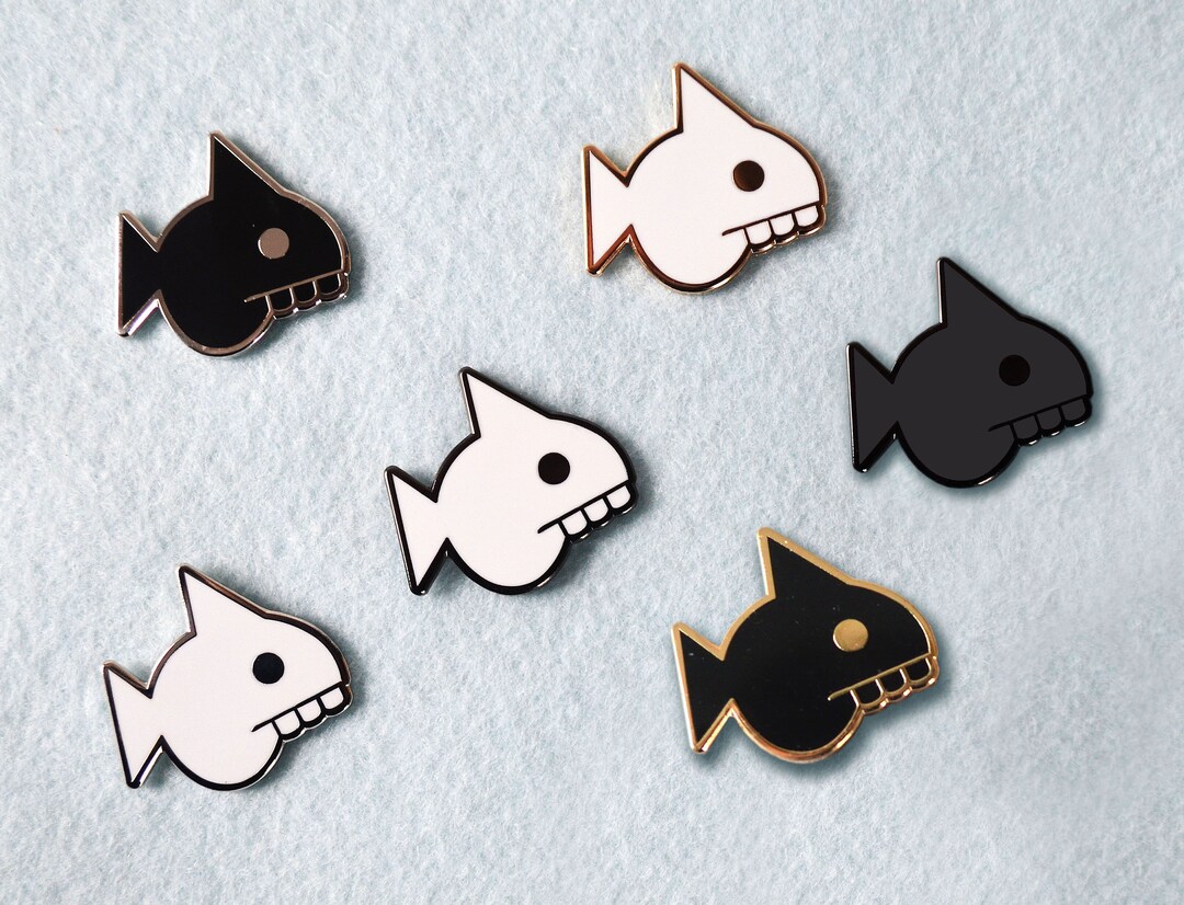 Fish Enamel Pin black white Hard Enamel Pin 1 Inch Pin Claymore Piranha ...
