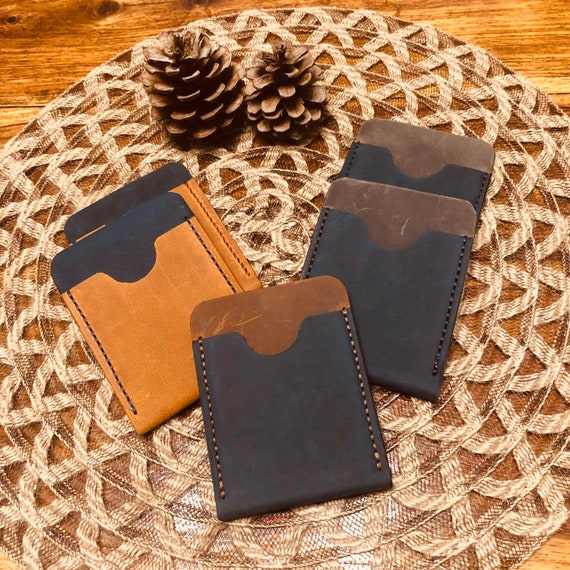 Gift for Man Handmade Leather Card Holder 2 Card Slots - Etsy