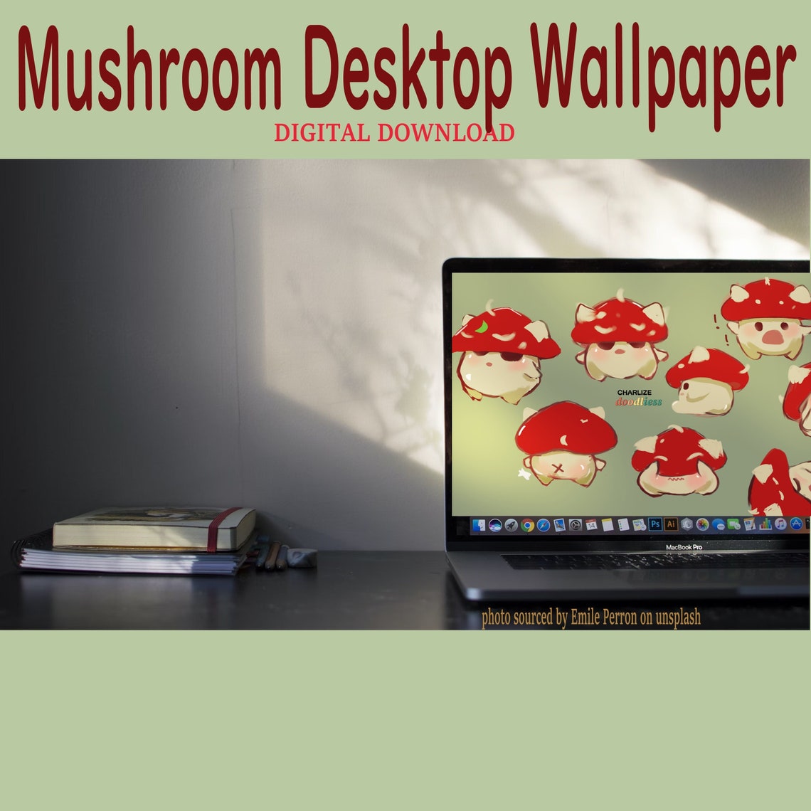 Digital Download Red Cute Mushroom Desktop Wallpaper Etsy