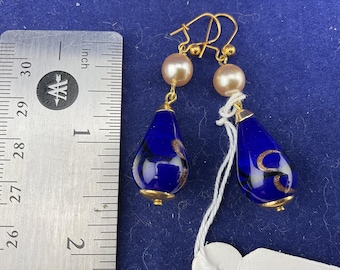 Venetian style cobalt blue glass earrings