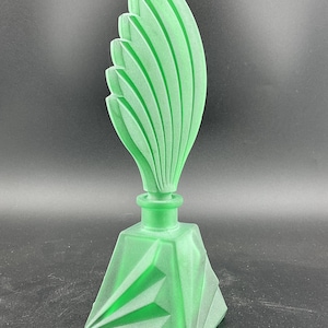 Vintage czech Bohemian emerald green art deco perfume bottle