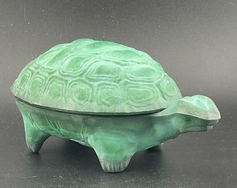 Czech Bohemian Malachite glass turtle box with matt finish