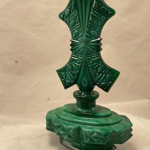 Vintage czech Bohemian malachite glass perfume bottle