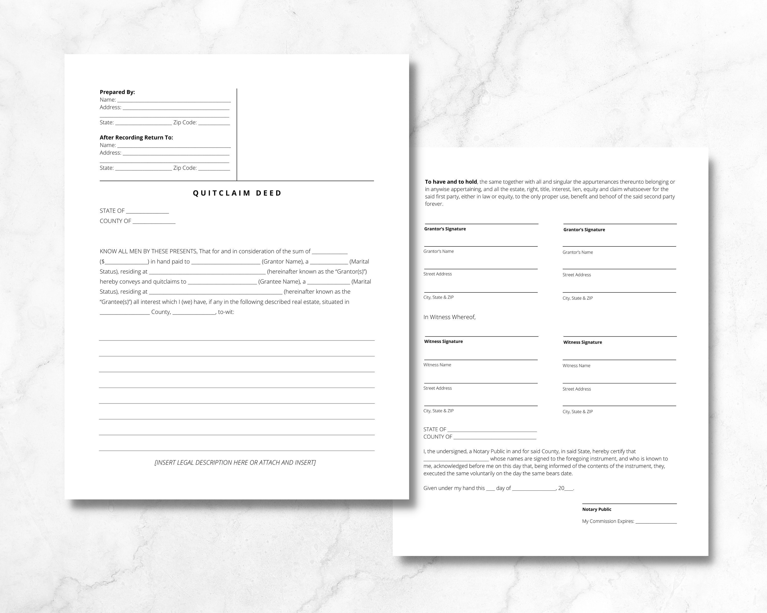 Deeds Wallet Filing Quit Claim Deed, Quit Claim Deed Form, Property Transfer Document, PDF ...