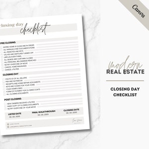 Real Estate Closing Day Checklist, Real Estate Marketing, Closing Day Checklist, Realtor Marketing, Realtor Checklist, Canva, Closing Day