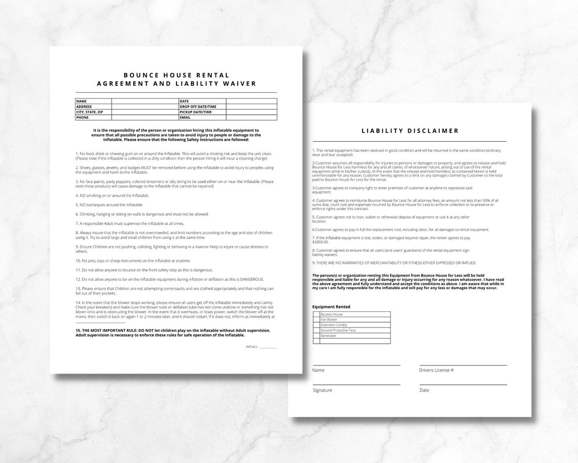 Bounce House Rental Agreement, Inflatable Rental Contract Agreement