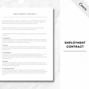 Employment Contract Agreement, Employment Service Contract Agreement, HR Employer Employee Form, PDF File, Employment Contract, Job Form