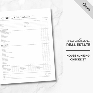 Real Estate House Hunting Checklist, Real Estate Marketing, House Hunting Checklist, Realtor Marketing, Realtor Checklist, Canva, House Hunt