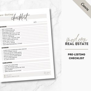 Real Estate Pre Listing Checklist, Real Estate Marketing, Pre-Listing Checklist, Realtor Marketing, Realtor Checklist, Canva, Listing List