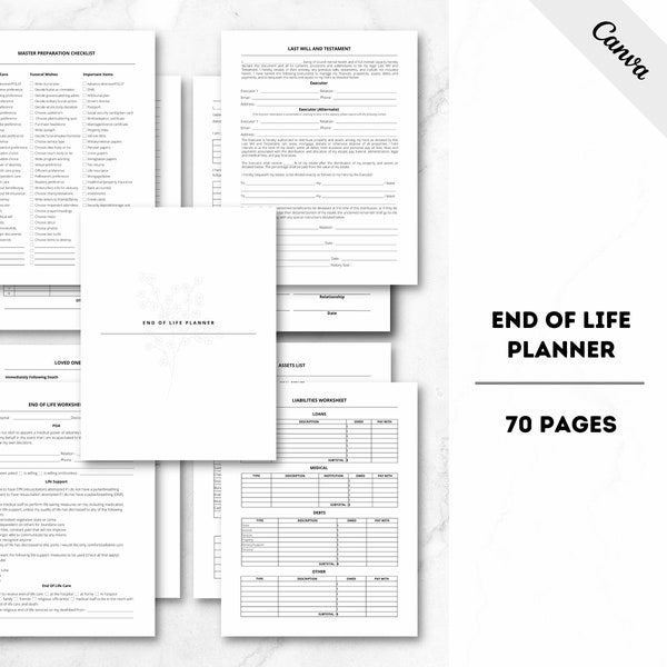 End Of Life Planner, After I'm gone planner, Final Wishes Planner, Funeral Planner, Estate Planning, Legacy Planner, Beneficiary, Will Prep