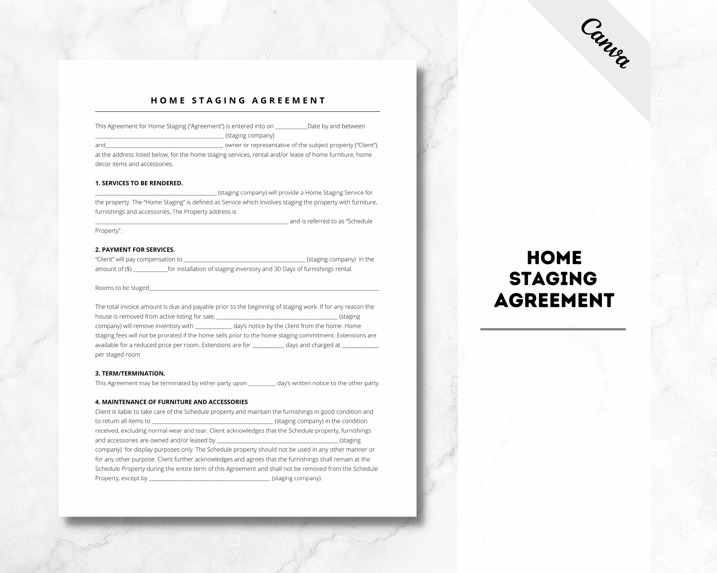 Editable Home Staging Agreement, Home Staging Template, Home Staging
