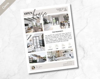 Real Estate Open House Flyer, Realtor Open House Flyer, Open House Template, Realtor Marketing, Real Estate Flyer, Canva, Flyer Template
