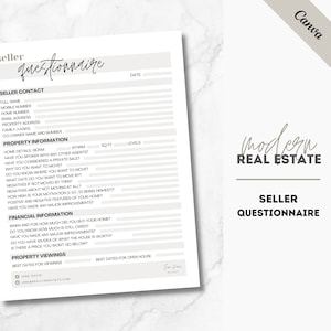 Real Estate Seller Questionnaire Template, Real Estate Templates, Realtor Marketing, Real Estate Printable, Client Form, Realtor Marketing