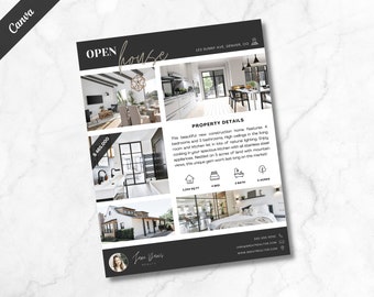 Real Estate Open House Flyer, Realtor Open House Flyer, Open House Template, Realtor Marketing, Real Estate Flyer, Canva, Flyer Template