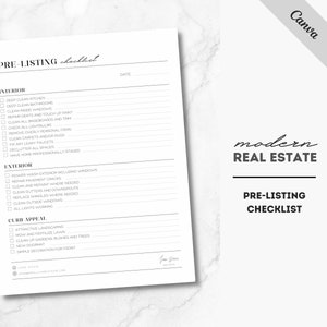 Real Estate Pre Listing Checklist, Real Estate Marketing, Pre-Listing Checklist, Realtor Marketing, Realtor Checklist, Canva, Listing List