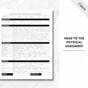 Head to Toe Assessment Nursing Template, Head to Toe Assessment Checklist Card for Nurses and Practitioners, PDF File, Physical Assessment