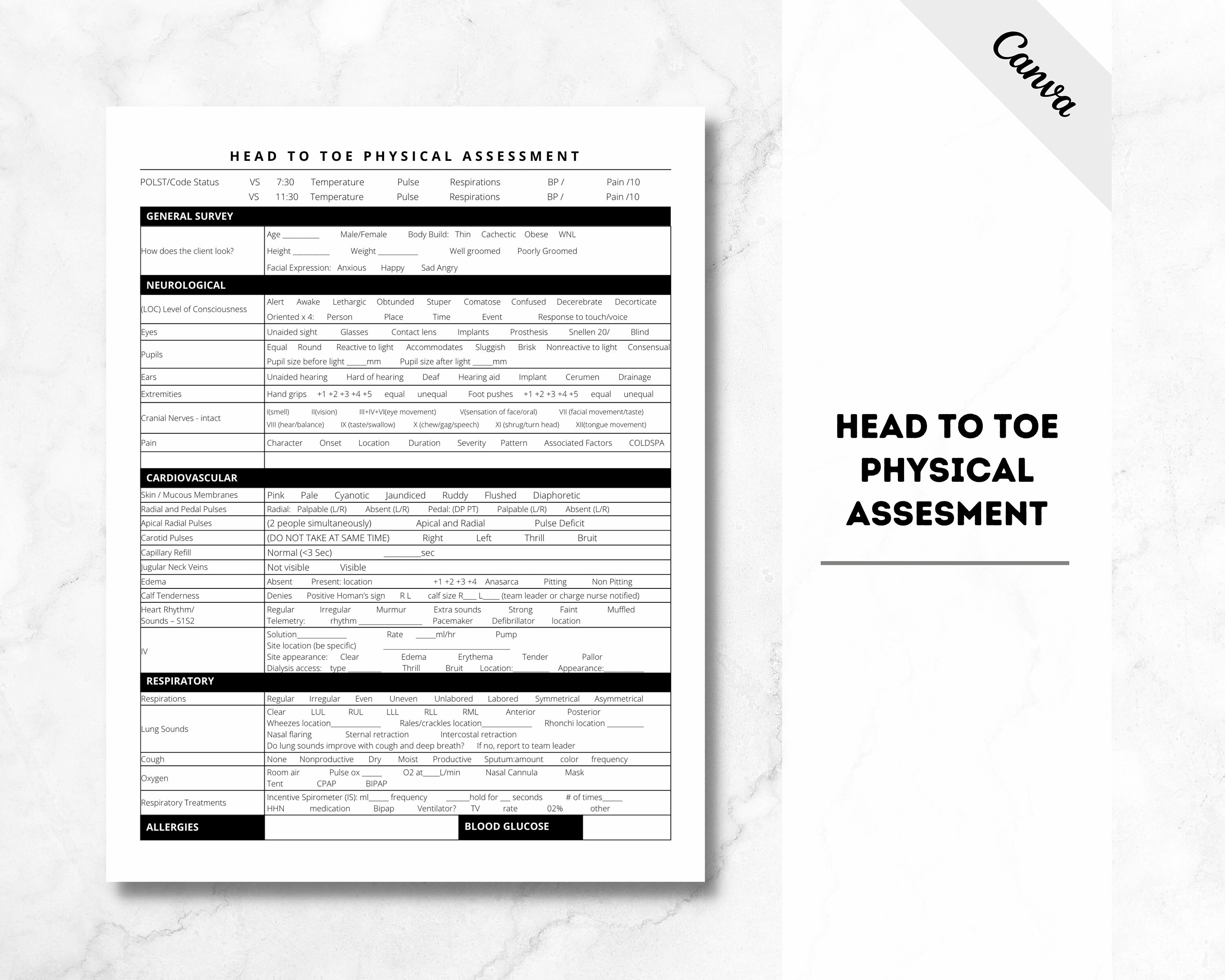 Head to Toe Assessment Nursing Template, Head to Toe Assessment