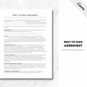 Rent to Own Agreement, Lease to Own Option Agreement, Lease to Purchase Option Agreement, PDF File, Rent to Own Contract, Rent-to-Own, Lease