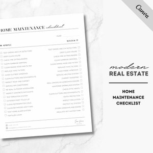 Real Estate Home Maintenance Checklist, Real Estate Marketing, Home Maintenance Checklist, Realtor Marketing, Realtor Checklist, Canva