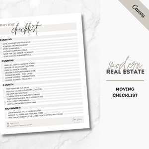 Real Estate Moving Checklist, Real Estate Marketing, Moving Checklist, Realtor Marketing, Realtor Checklist, Canva, Realtor Moving Checklist