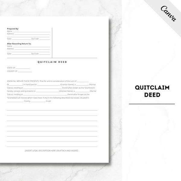 Quit Claim Deed, Quit Claim Deed Form, Property Transfer Document, PDF File, Instant Download, Quitclaim Deed, Quit Claim Deed Template, PDF