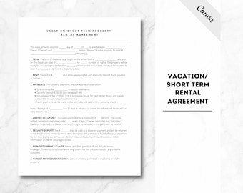 Contrat de location à court terme, Contrat de location de vacances, Modèle de location, Modèle de location de vacances, Contrat de location à court terme, Bail, PDF