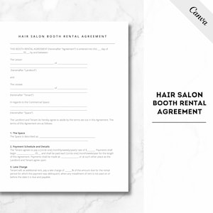 Hair Salon Booth Rental Agreement, Barber Shop Booth Rental Contract Template, Beauty Salon Contract Form, Salon Booth Agreement, PDF File