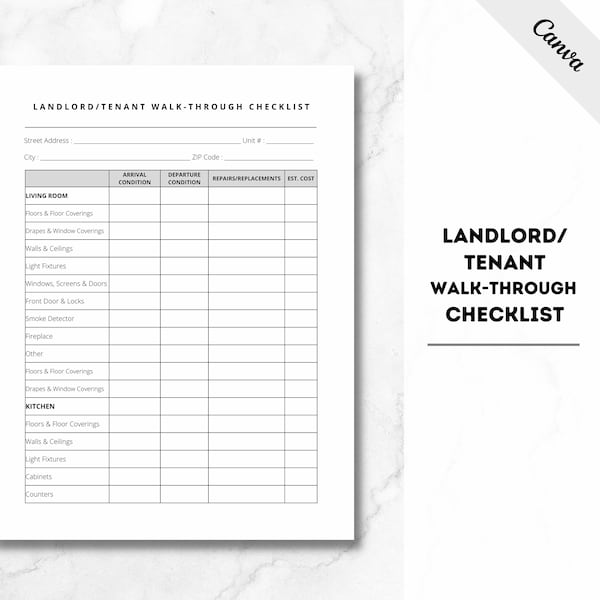 Landlord Tenant Walkthrough Checklist, Rental Walkthrough Checklist, Landlord/Tenant Walk-Through Checklist, Landlord Tenant Walkthrough