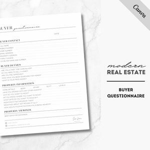 Buyer Questionnaire, Real Estate Templates, Realtor Marketing, Real Estate Printable, Canva, Home Buyer, Client Form, Realtor Marketing