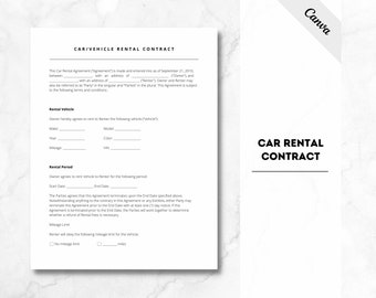 Car Rental Agreement, Vehicle Rental Agreement, Car Rentals Contract, Editable, PDF File, Instant download, Car Rental Template, Vehicle PDF