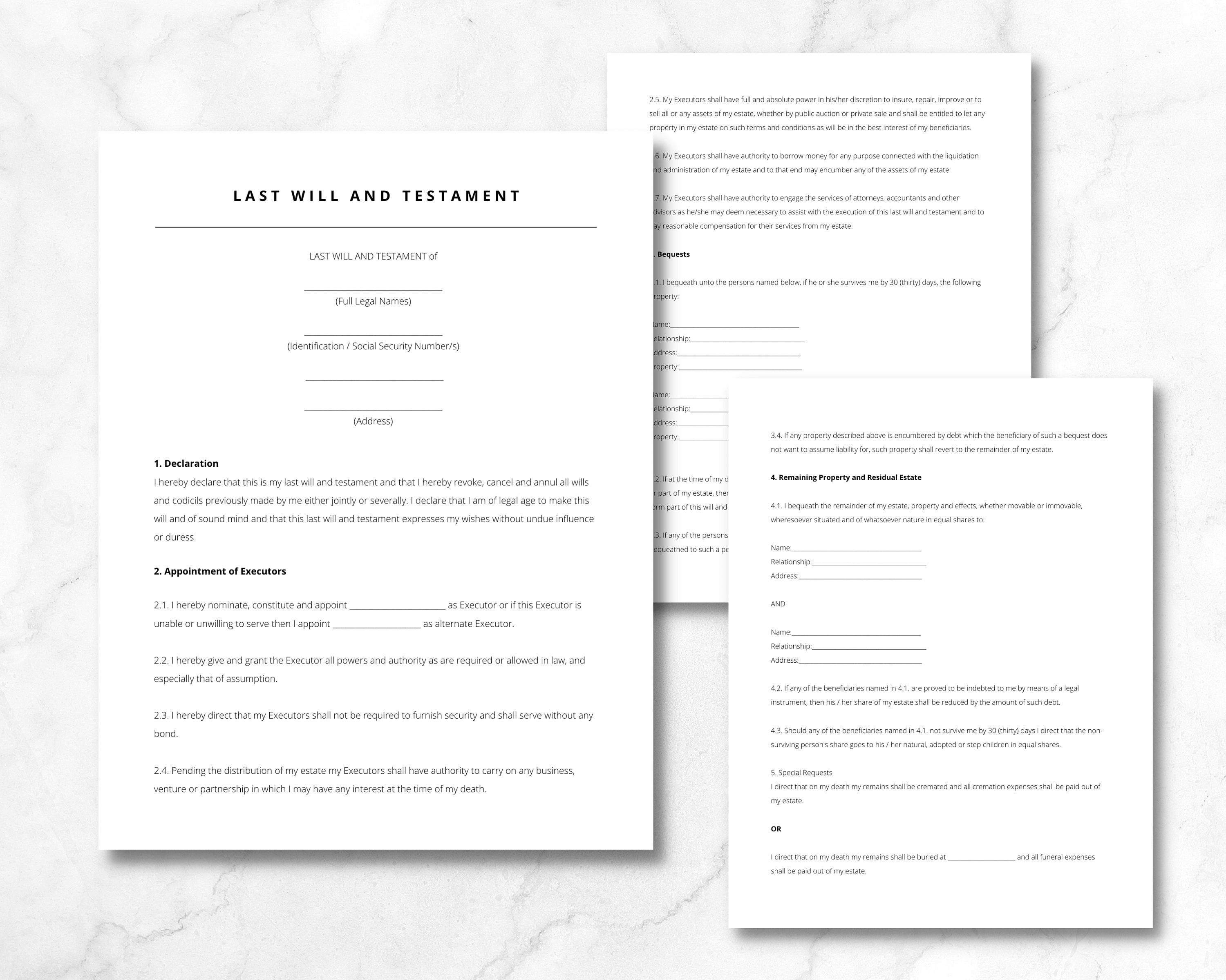 Last Will and Testament, Last Will and Testament Template, Editable PDF ...