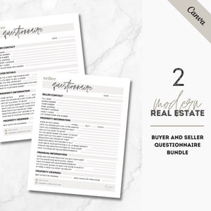 Buyer And Seller Questionnaire Bundle, Real Estate Templates, Realtor Marketing, Real Estate Printables, Canva, Home Buyer, Client Form