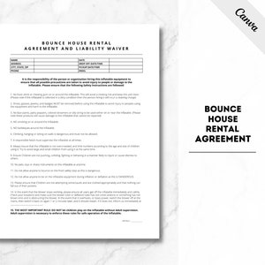Bounce House Rental Agreement, Inflatable Rental Contract Agreement, PDF Files, Instant Download, Bounce House Liability, Template, PDF