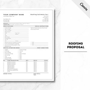 Roofing Proposal Template, Roofing Estimation Form, Roofing Job Proposal, Editable PDF File, Roofing Estimate, Roofing Estimate Template