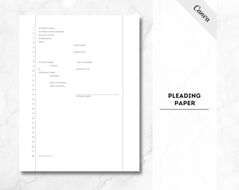 Pleading Paper, Pleading Paper Template, Editable, PDF, Instant Download, Legal Form